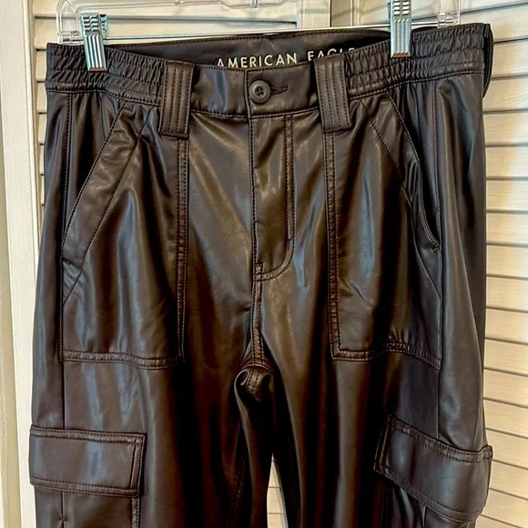 NWOT American Eagle Outfitters chocolate brown faux leather cargo Pants - Picture 5 of 5